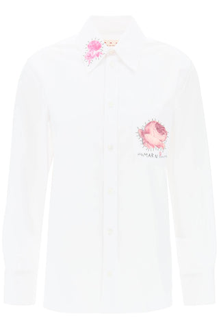 "shirt With Flower Print Patch And Embroidered Logo