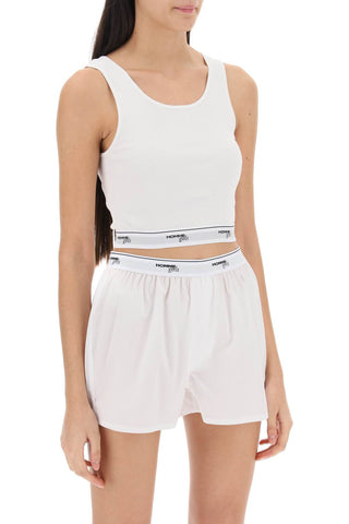 Cotton Crop Top With Logo Band
