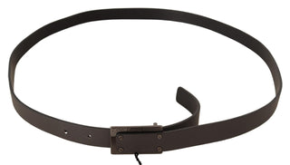 Dark Brown Leather Logo Buckle Belt