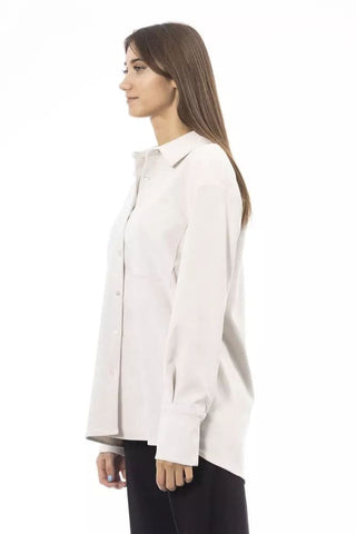 Alpha Studio Clothing Elegant White Button-Up with Front Pocket