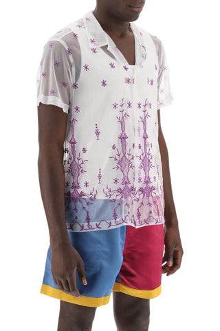 Bode Clothing lavandula bowling shirt in embroidered tulle
