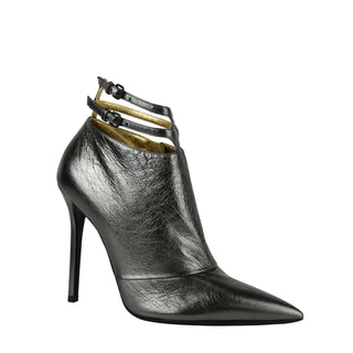 Bottega Veneta Sandals Grey / EU39.5/US9.5 Women's Grey Ankle Metallic Leather Heels Straps