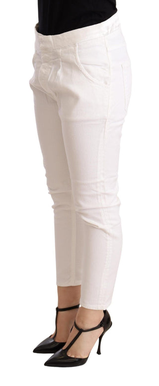 Cycle Clothing White / W26 / Material: 98% Cotton 2% Elastane White Mid Waist Slim Fit Skinny Cotton Stretch Trouser