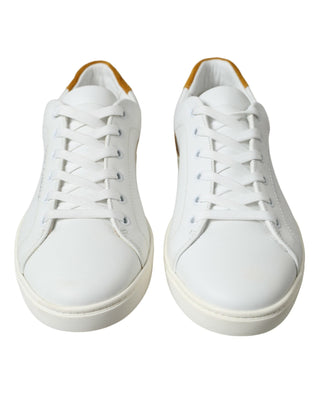 Dolce & Gabbana Men White / EU41/US8 White Yellow Suede Leather Low Top Men Sneakers Shoes