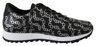 Jimmy Choo Shoes Elegant Black & Silver Leather Sneakers