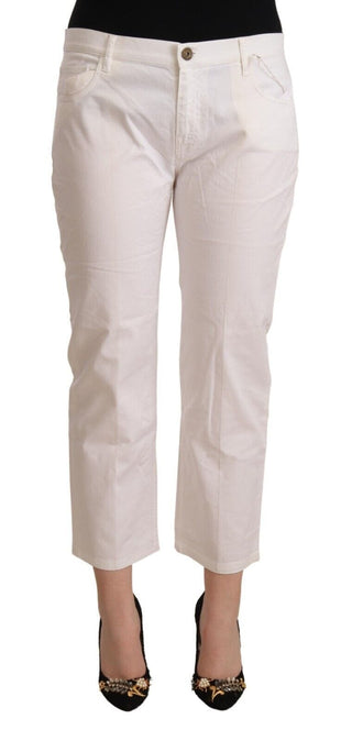 L'autre Chose Clothing White / IT44|L / Material: 98% Cotton 2% Elastane Chic White Mid Waist Skinny Cropped Jeans