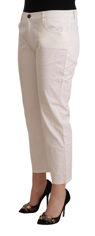 L'autre Chose Clothing White / IT44|L / Material: 98% Cotton 2% Elastane Chic White Mid Waist Skinny Cropped Jeans