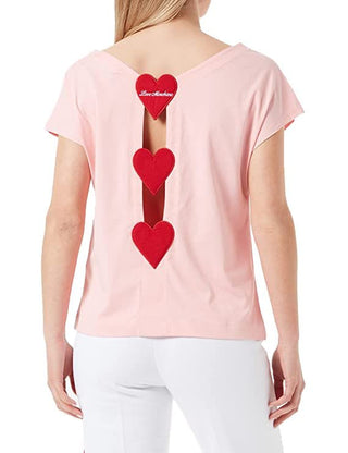 Love Moschino Clothing Chic Pink Logo Tee with Back Heart Details