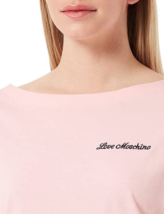 Love Moschino Clothing Chic Pink Logo Tee with Back Heart Details