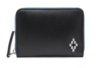 Marcelo Burlon Bags Black Sleek Black Leather Card Holder with Blue Accents