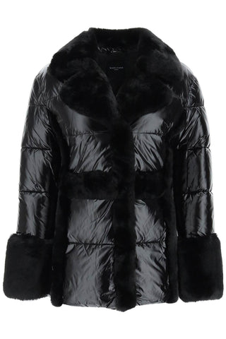 Marciano By Guess Earrings Black / 38 puffer jacket with faux fur details