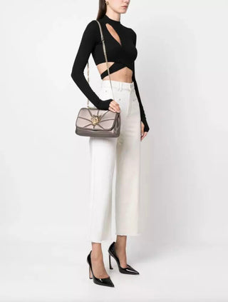 Chic Beige Crossbody Bag With Gold Chain Accent