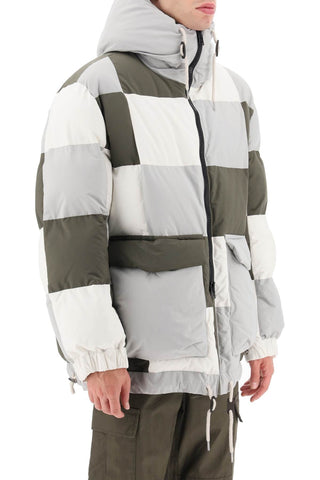 Sacai Clothing Mixed colours / 3 hooded puffer jacket with checkerboard pattern