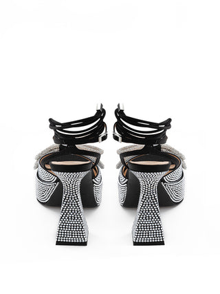 Black Plateau Sandals With Double Bow