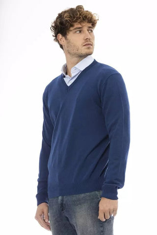Sergio Tacchini Clothing Elegant Blue V-Neck Wool Sweater